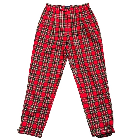 GAP Womens Small Red Black Plaid Pants Tartan High Waist Vintage 100% Cotton 90s - Picture 1 of 9